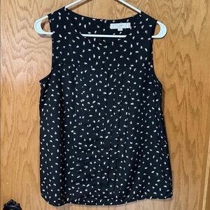 LOFT Sleeveless Blouse Shell Black Feather Print M